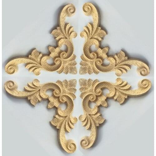 4PCS Vintage Floral Woodcarving Decal Corner Applique Frame 7CM 9CM for Home Furniture Wall Door Cabinet Decor Decorative Crafts