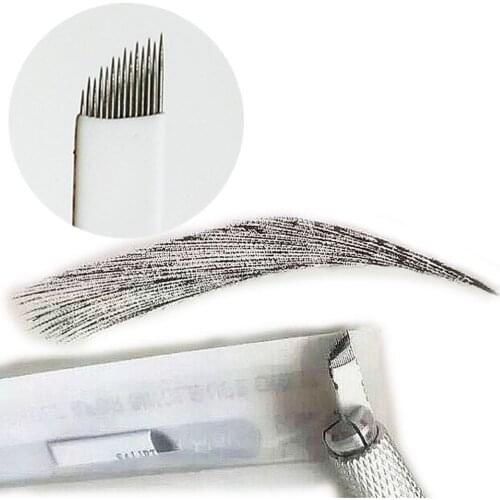 50PCS/Pack 14 Pin Sterile Mixed Length Type Permanent Makeup Blade Eyebrow Tattoo Needle for Manual Eyebrows Tattoo Pen