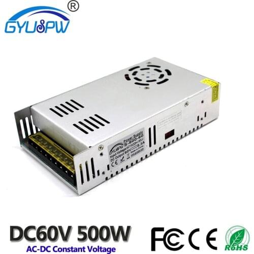 60V 8.3A 500W Switching Power Supply Driver 110V 220V AC DC60V Power Source For LED Strip Light Display Stepper Motor CCTV