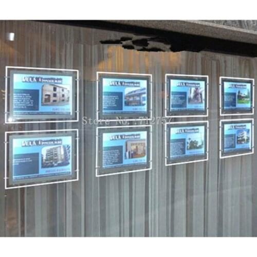 8PCS REAL ESTATE AGENT LED WINDOW DISPLAY A3 ACRYLIC POSTER FRAMES LIGHT SIGNS BOX LANDSCAPE CABLE WIRES HANGING
