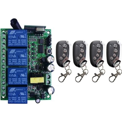 AC110V 220V 230V 10A 4CH 4 CH Wireless Remote Control LED Light Switch Relay Output Radio RF Transmitter Receiver shutters/ lamp