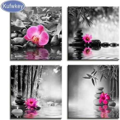 Black white mosaic 5d diy diamond painting cross stitch full square picture of rhinestones orchid flower diamond embroidery bead