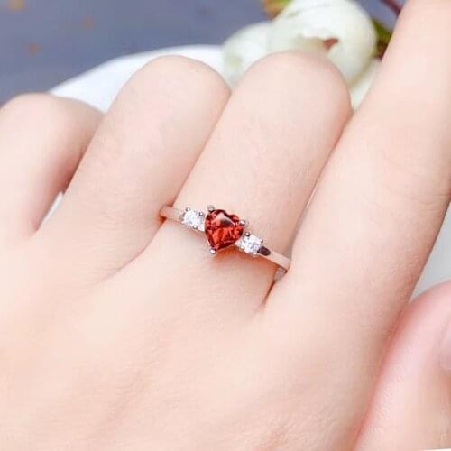 CoLife Jewelry 925 Silver Heart Gemstone Ring 5mm Natural Garnet Silver Ring Fashion 925 Silver Gemstone Jewelry