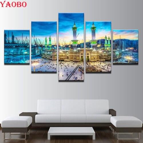 Diy 5 pcs Home Decor Mosaic Diamond Painting Full Square Islam Muslim Holy Kaaba Mosque Scenery Embroidery beads cross stitch