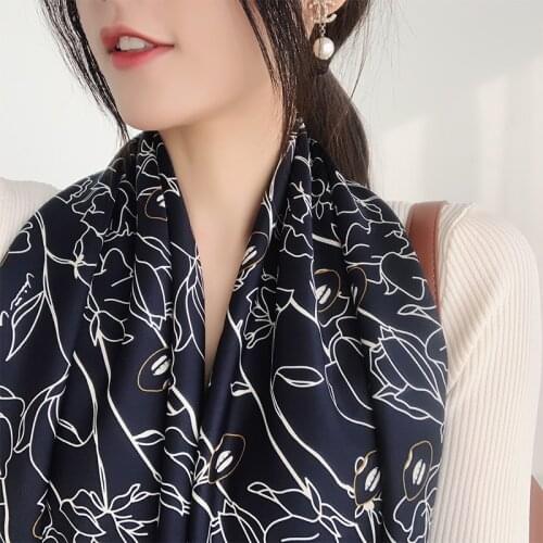 90*90cm Design Scarves for Women Shawl Print Silk Feeling Hijab Scarf Neckerchief Female Bandana Square Foulard Ladies Wrap 2021
