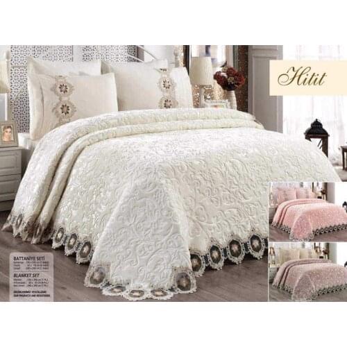 Elegant Lace Guipure Double Blanket Set 6 Pieces Cream Color Bed Sheet Lace Pillowcases Lacey Blanket Bed Lining Unisex - HİTİT
