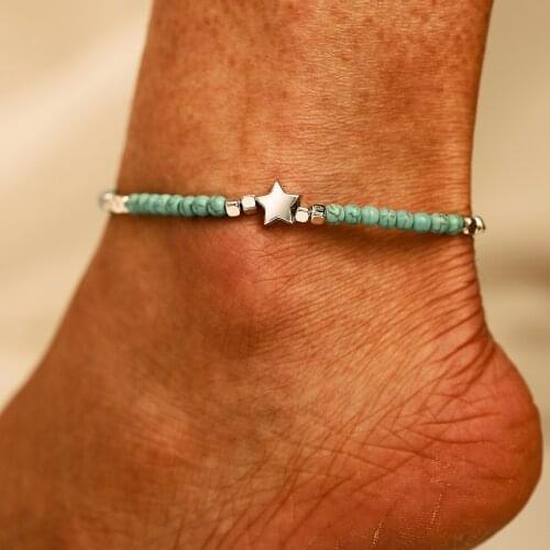 Creative new foot accessories fashion five pointed star Beaded push pull Anklet
