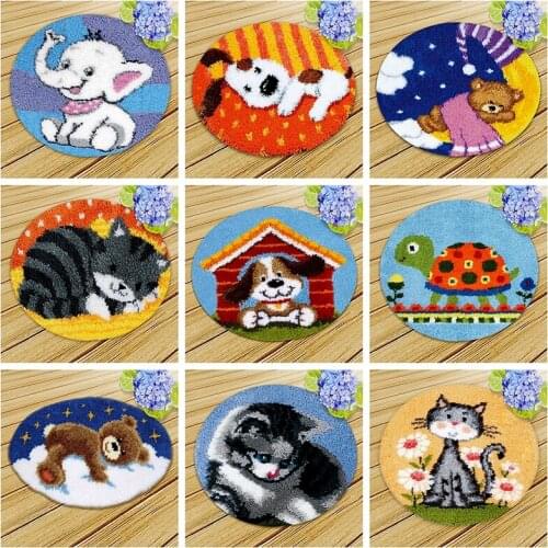 Latch Hook Cushion Cartoon Animals Carpet Embroidery Needlework Crochet Pillows Accessories DIY Latch Hook Rug Kit Cross Stitch