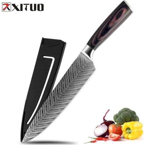XITUO Kitchen Chef Knives 8 inch Classic pattern Japanese 7CR17 Stainless Steel Sanding Laser Pattern Vegetable Santoku Knife