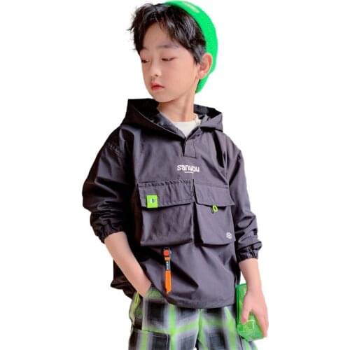 Kids boys hooded jacket pocket new spring / autumn big virgin casual coat 4-12 years old
