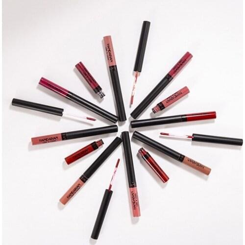 Handaiyan 12 Colors Matte Liquid Lipstick TWO-IN-ONE Waterproof Long Lasting Lip Gloss Sexy Lip Tint Pigment Cosmetics maquiagem