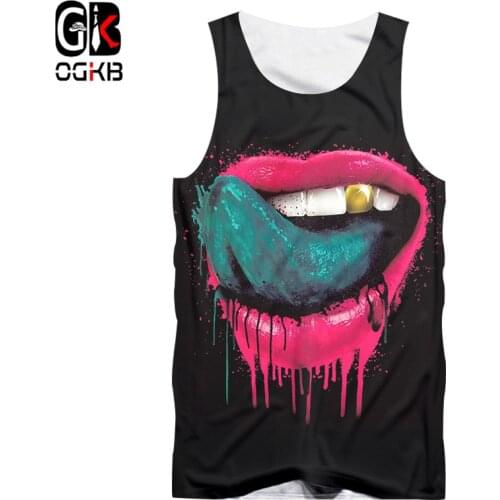 OGKB Halloween Tanks 2018 New Style Women/Men 3D Tank Tops Print Funny Green Tongue Vest Punk Sleeveless Tee Basket-ball Jersey