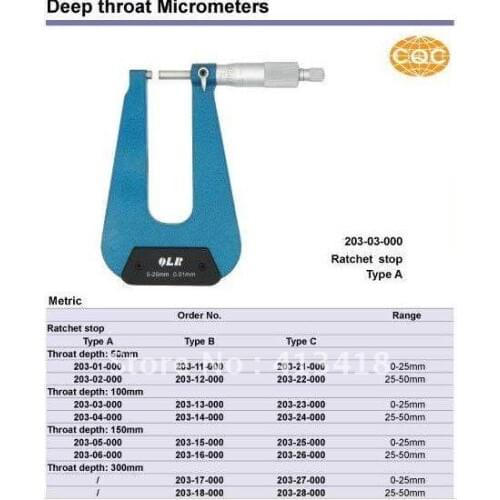 Deep throat Micrometers .Type A0-25*50mm.0-1inch.Quality goods.203-01-000