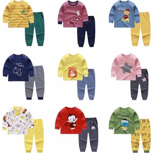 Fashion Baby Autumn Clothes Long Sleeve Top Tee Shirts + Pants Baby Pajamas Home Newborn Infant Cotton Clothing Wear Boy Girl