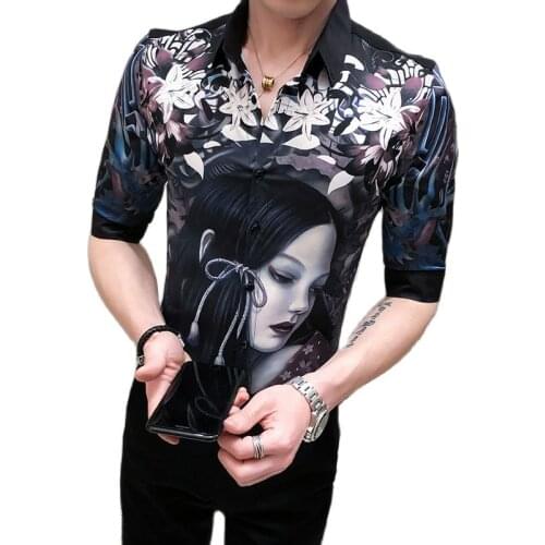 2021 spring and summer male shirt middle sleeve individual shirt youth business shirt trend flower shirt fashion