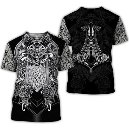 Mens Hot Sale T-shirt Brand Viking Tattoo Pattern Short Sleeve Print 3D Summer Funny O-Neck Home Wear Tops Drop Shipping