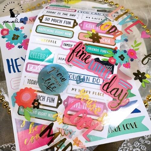 Panalisacraft 5 sheets Flower sentiments Colorful Foil Sticker set for Scrapbooking DIY Projects/Photo Album/Card Making Crafts