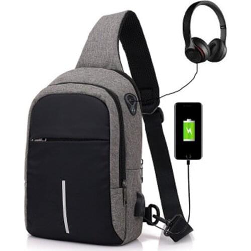 Mens Canvas Chest Bag External USB Interface Charging Smart Small Backpack Wide Shoulder Strap Zipper Design Men Shoulder Bag