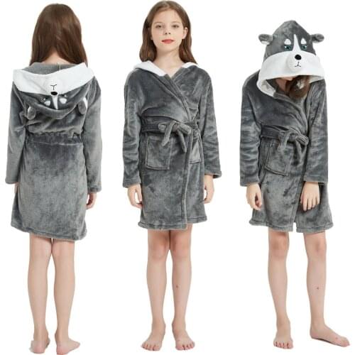 New Wolf Animal Cartoon Kigurumi Unicorn Bath Robes Childrens Bathrobes Unicorn Flannel Sleepwear for Big Boys Girls Sleepwear