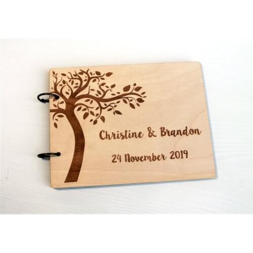 Personalized Guestbook Wedding Guest Book A4 Wooden Notebook Custom Name & Date Lettering Book Wood Wedding Decoration Accessor