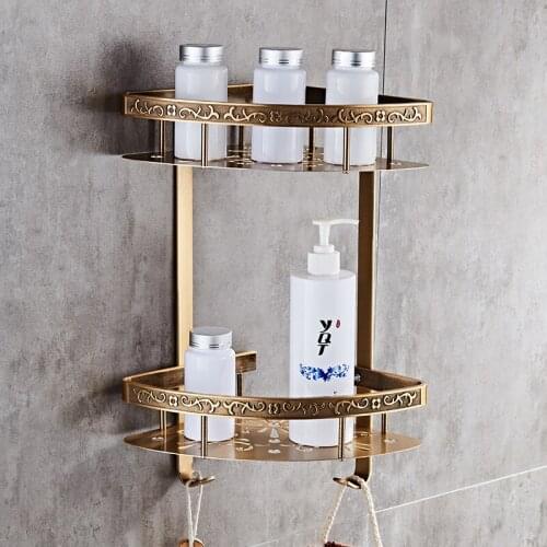 Bathroom shelf antique aluminum double layer bathroom corner shelf bathroom holder showeroom basket bathroom accessories