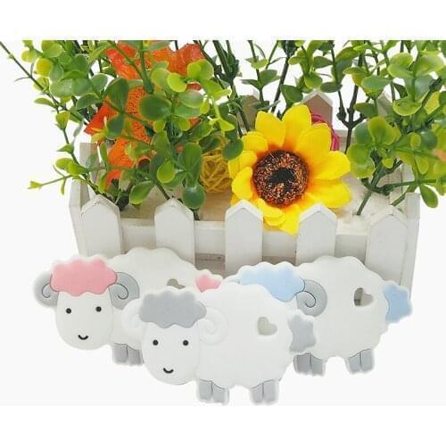 Chenkai 10PCS Silicone Sheep Teether Baby Cute Animal Teether For DIY Baby Nursing Chewing Teether Chain Pendant Necklace Toy
