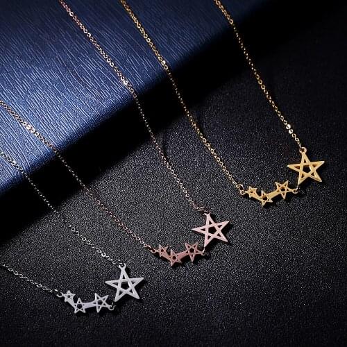 Christmas Gift Collar Choker CZ Circle 4 Star 316L Stainless Steel Pendant Necklaces for Women jewelry Collier Femme