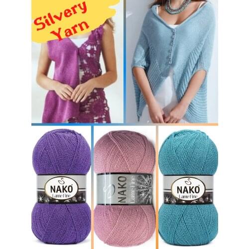 Silvery Knitted Yarn - 28 Color Options 440 Meter (100gr) - Hand Knitting Ball - Nako Lame Fine - Multicolor - Womens Cardigan - Sweater - Premium Acrylic - Accessory Materials - Shawls - Berets - Home textile - DIY