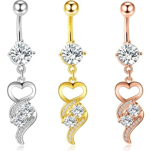 JUNLOWPY Navel Piercing Belly Ring Belly Button Rings Barbell Bar Zircon Dangling Ombligo Party Round for Woman Body Jewelry 14g