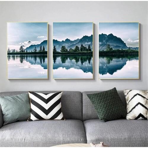 Scandinavian Art Canvas Painting Mountain Lake Landscape Posters And Prints Reflection Wall Art Print Pictures Living Room Decor