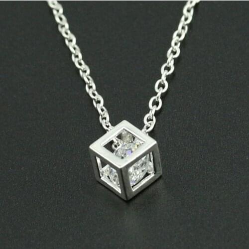 Three-dimensional Happiness Rubik Cube Necklace Trendy Cubic Zirconia Box Crystal Chain Neck Female Jewelry for Girls Gifts