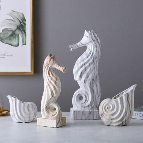 Nordic Vase Marbled European Home Living Room Decoration Seahorse Conch Animal Ornaments Ceramic Crafts Statues Modern DecorGift
