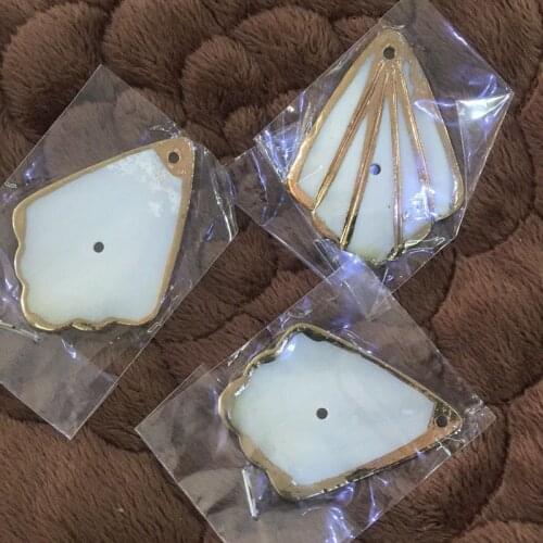 High Quality ) 44*32MM 10Pcs Gold Side 100% Pure Natural Shell Charms Jewelry Beads