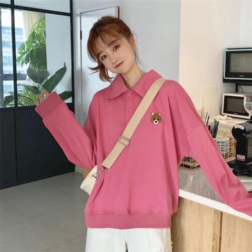 Womens Sweatshirts Japanese Harajuku Ulzzang Bear Embroidered Long Sleeve Sweatshirt Female Korean Kawaii Clothing For Women