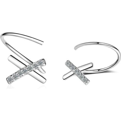 Simple Cross X Cubic Zirconia 925 Sterling Silver Clip On Earrings For Women Wave Ear Fashion No Piercing Jewelry Gifts