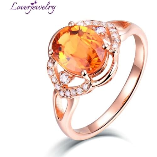 LOVERJEWELRY Natural Yellow Sapphire Rings Solid 14Kt Rose Gold Genuine Diamonds Party Wedding Ring For Womens Fine Jewelry