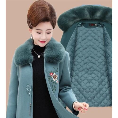 Blended Woolen Coat Women Autumn Winter Thick Warm Jacket Mid-Long Middle-aged Wool Coat Womens Elegant Outerwear Mother Dress