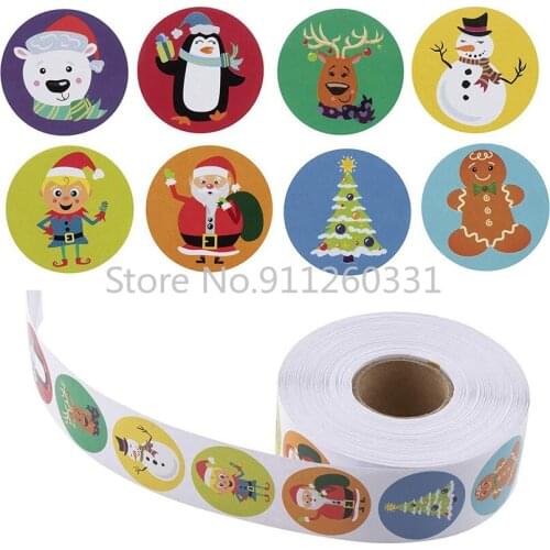 100-500pcs Christmas Stickers 8 designs pattern Cartoon Santa Snowman Adhesive Lable for kids toys XMAS gift bag box Sealing