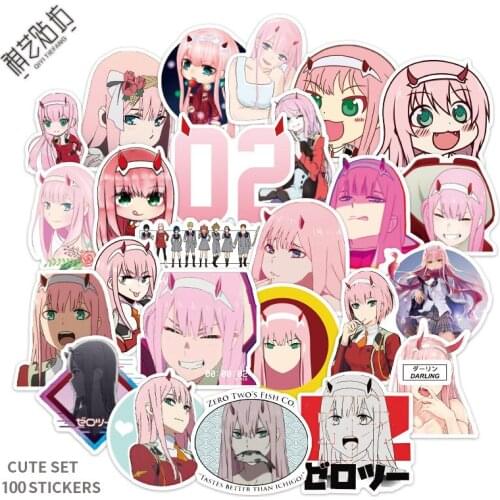 100pcs/set Anime DARLING In The FRANXX Stickers Cosplay Accessories Prop PVC Waterproof Cartoon Decal Stickers