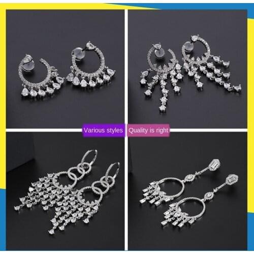 2020 new diamond gear drop tassel long diamond earrings exaggerated personality elegant luxury charm ladies brand jewelry