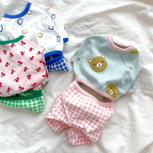 2021 Puppy Four-legged Clothes Summer Thin Pet Home Clothes Cat Poodle One-piece Plaid Pullover Soft Pet Dog Clothes