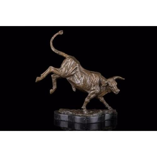 43 CM Western Art Deco Bronze Wild OX Oxen Bull Cattle Fengshui Animal Sculpture