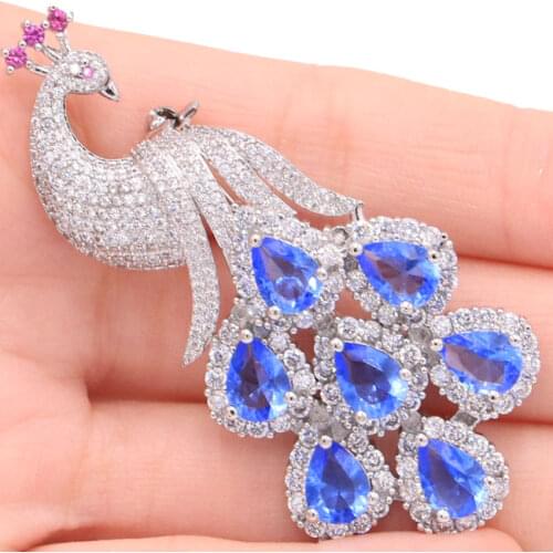 66x31mm 2021 New Designed Long Big 21g Created New Stone Iolite White CZ Women Fine Jewelry Silver Earrings Pendant Eye Catching