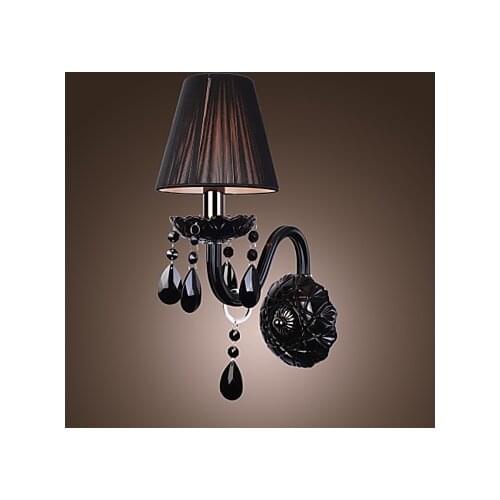 Arandela Black Crystal Modern Led Wall Light Lamp with Fabric Shade For Bedroom Home Wall Sconce Free Shipping