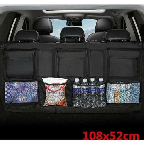 Car Trunk Organizer Car Rear Seat Back Storage Bag Net High Capacity Hanging Tidying Interior Pouch Auto Accessories Supplies