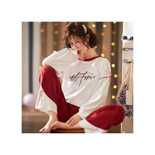 Daeyard Autumn Winter Cotton Long Sleeve Pajama Set Cute Cartoon Pyjamas Casual Nightie Sleepwear Girls Elegant Homewear Outwear