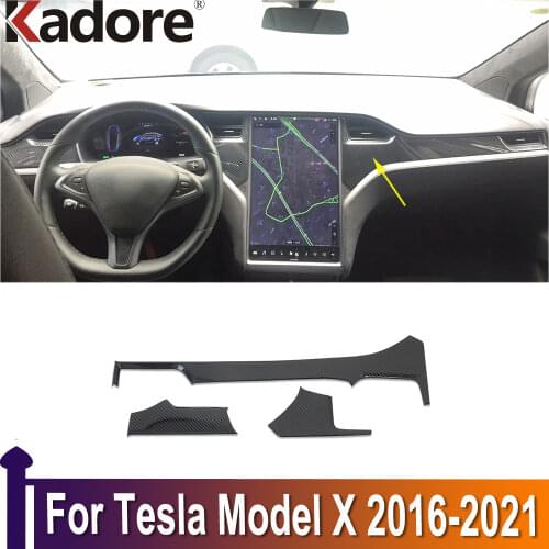 For Tesla Model X 2016 2017 2018 2019 Carbon Fiber Car Interior Front Center Control Dashboard Stripe Cover Trim Accessories