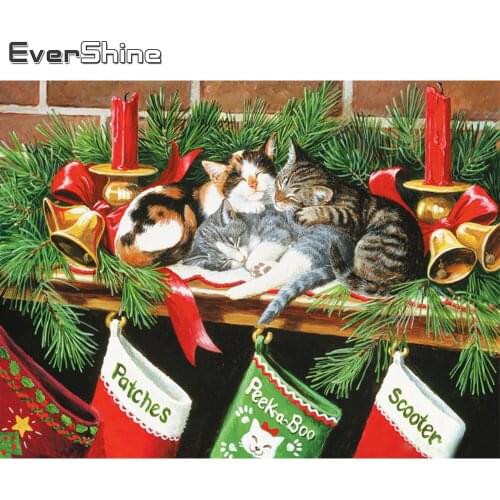 Evershine 5D DIY Diamond Painting Christmas Full Square Diamond Embroidery Cat Animal Handmade Gifts Home Decorations