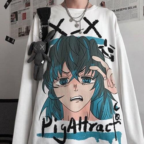 Oversized Clothes Harajuku Graphic Kimetsu No Yaiba T shirt Men/Women Hip hop Manga Anime Demon Slayer Long sleeve Unisex Tops