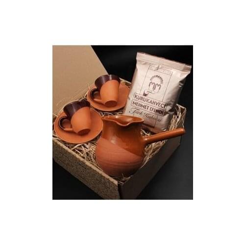 Earthenware Glazed Handmade Set of 2 Turkish Coffee Cups & Soil Coffee Pot & Turkish Coffee Gift Set coffee